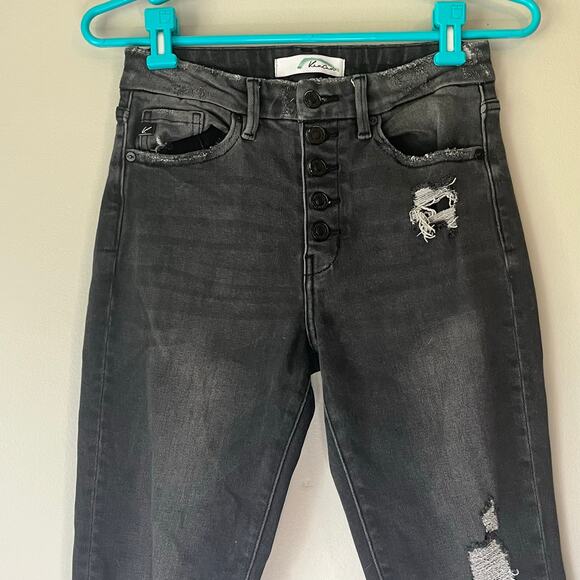 KanCan Black Distressed Button Fly Jean Jeggings Size 5/26 - Picture 6 of 12